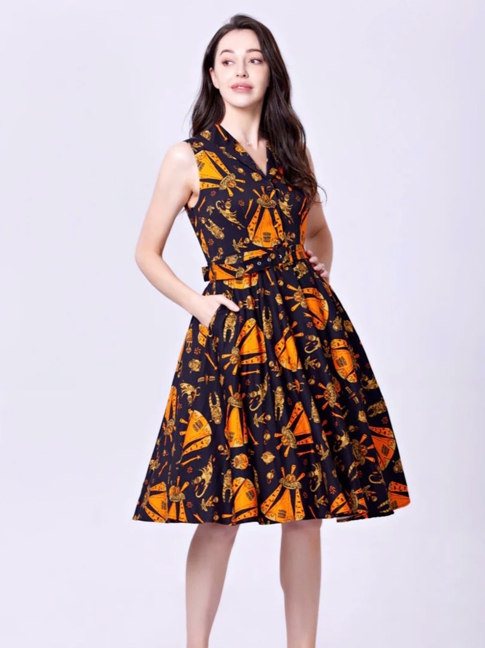 Miss Lulo UFO invasion Printed Fit-and-Flare Dress, sz 1X